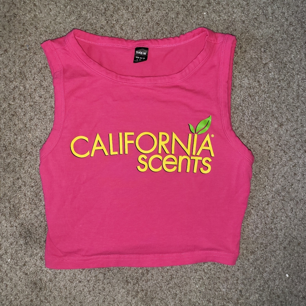 Cute Pink Graphic California Crop Tank Top Shirt